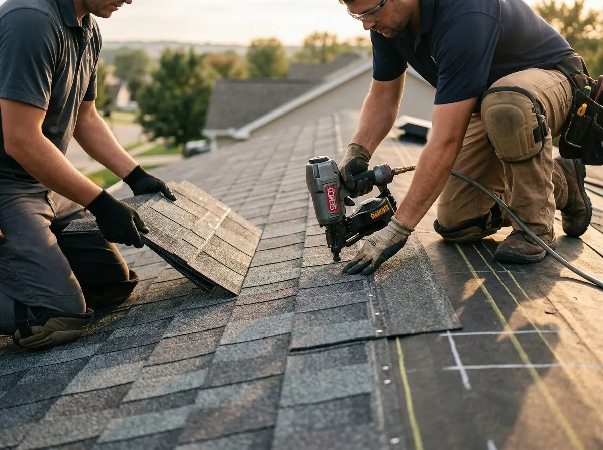 Professional roofer working on a residential roof in South Pasadena